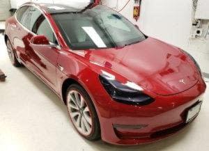 Headlight paint protection film installed on Tesla Model S, 3, X, Y at Speed Projects Laboratory In Richmond.